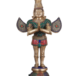 Brass Standing Garuda Meenakari Statue 22 Inch - Premium Enamel Eagle God Sculpture | Jaipurio